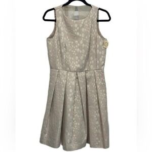 Metallic Jacquard Fit and Flare Dress Champagne Gold Sleeveless Pleated Size 8